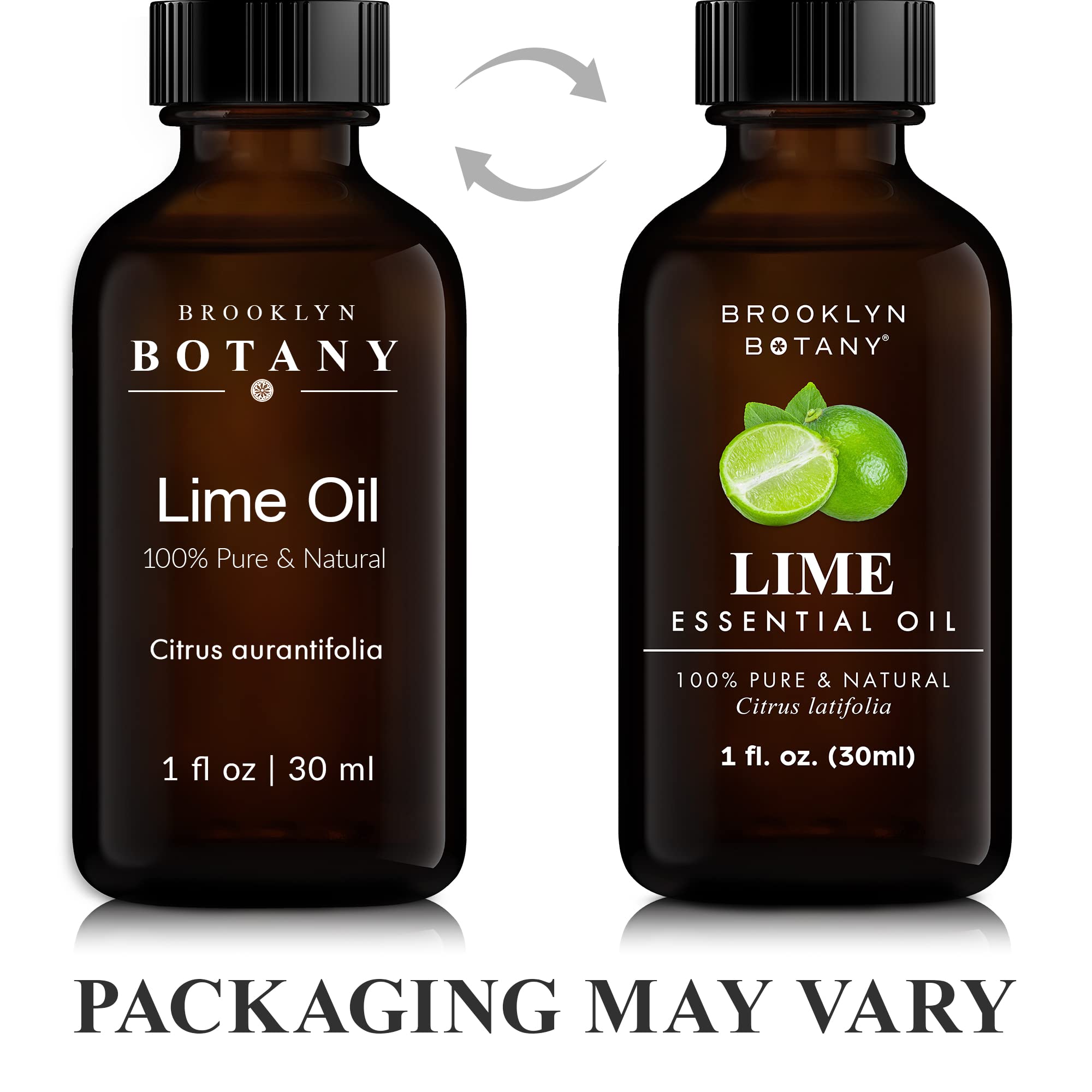 Amber glass bottle of Brooklyn Botany Lime oil protects potency and quality.