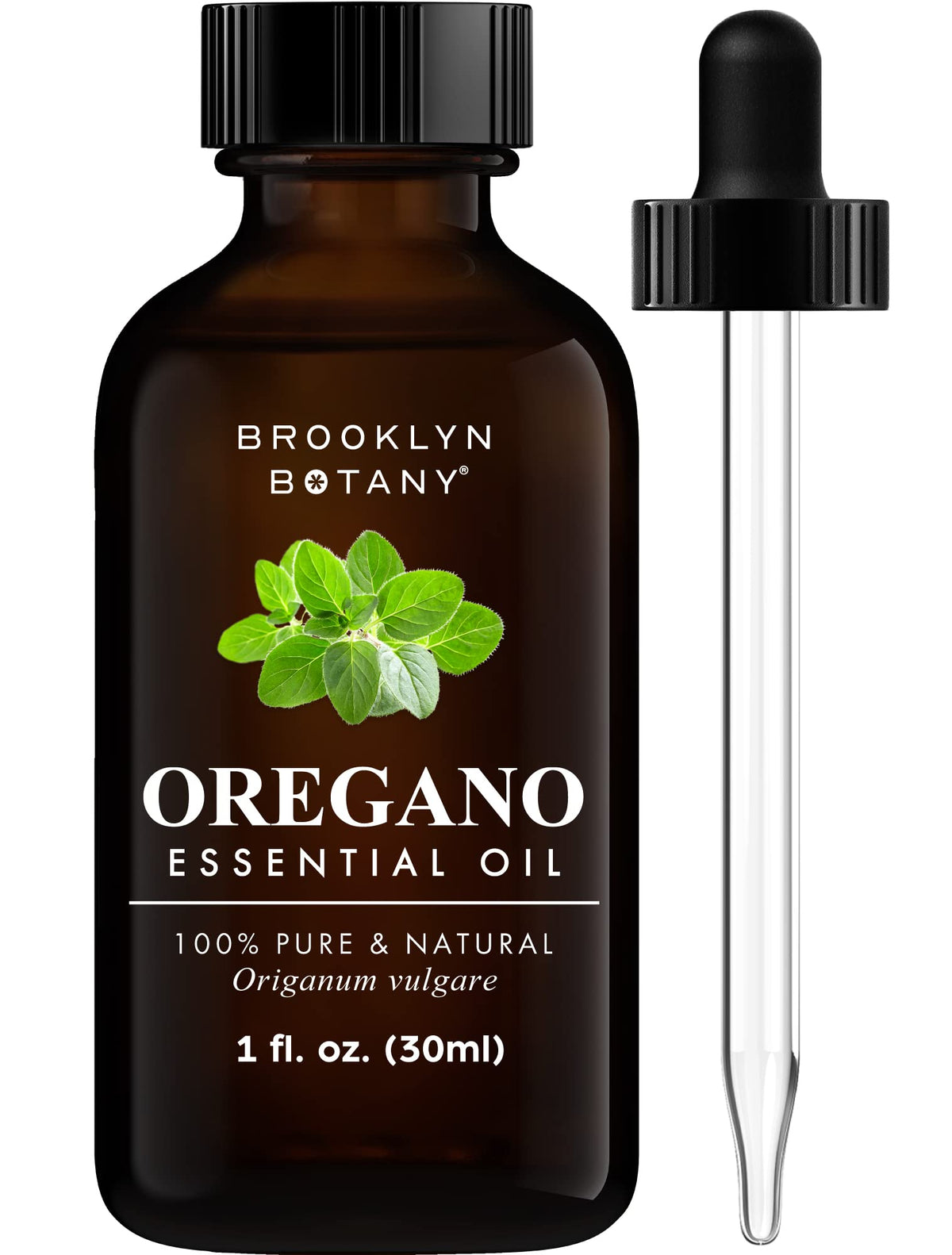 Brooklyn Botany Oregano Oil bottle close-up showing purity and glass dropper for precise dosing