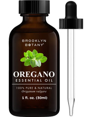 Brooklyn Botany Oregano Oil bottle close-up showing purity and glass dropper for precise dosing