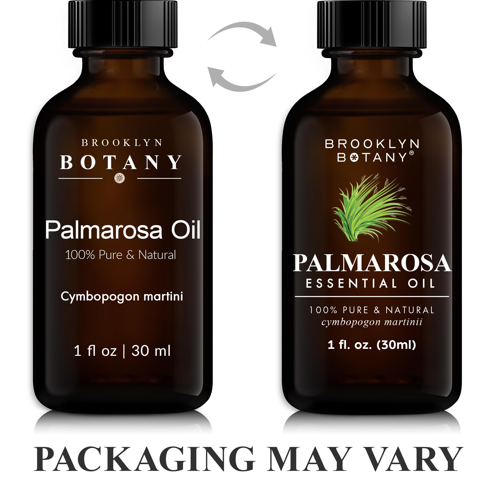 Brooklyn Botany Palmarosa amber glass bottle protects oil from light.