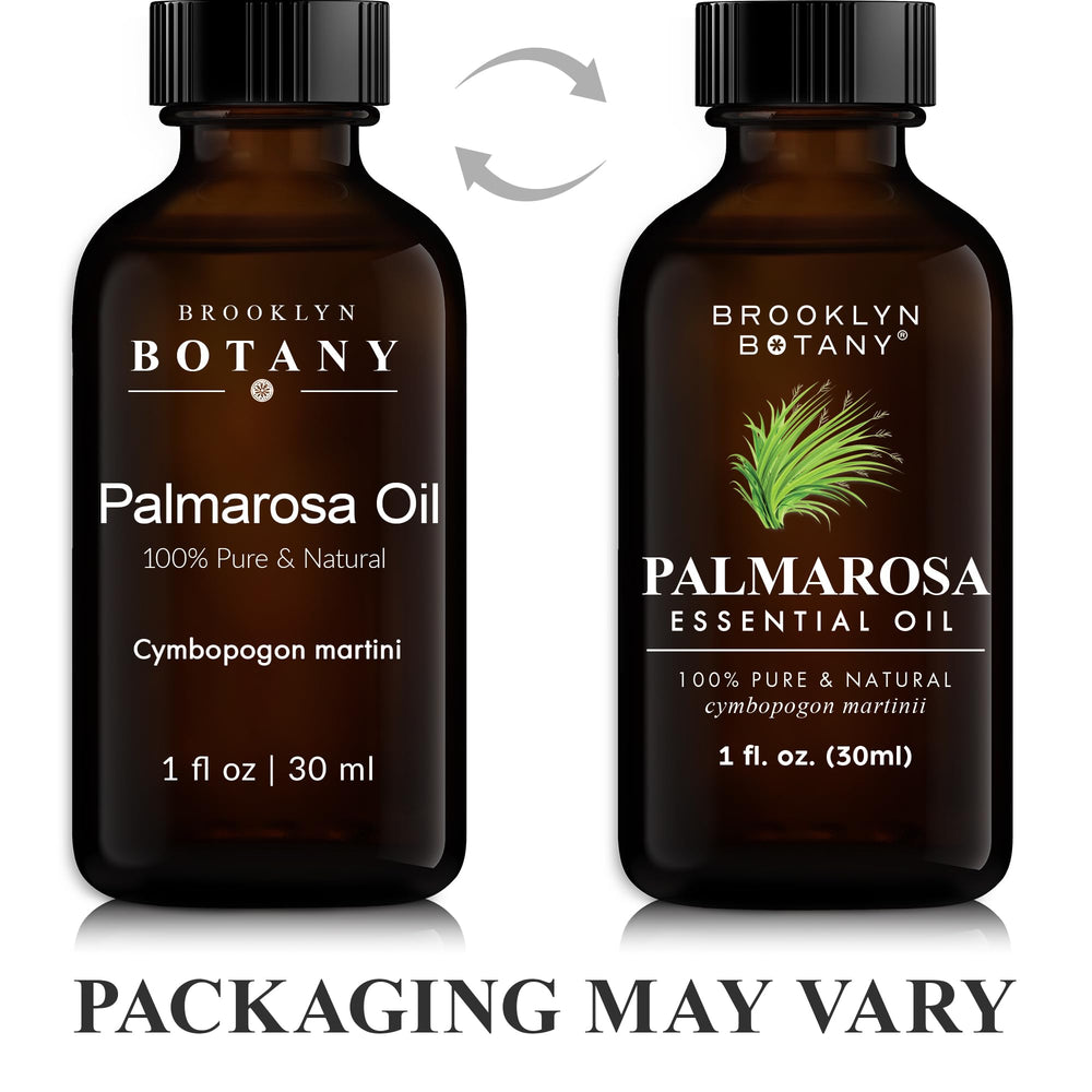 Brooklyn Botany Palmarosa amber glass bottle protects oil from light.