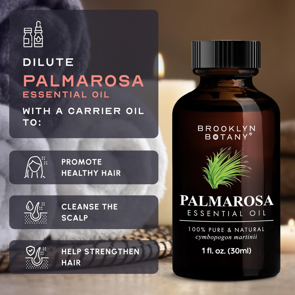 Brooklyn Botany Palmarosa usage with dilution in carrier oil for skin care.