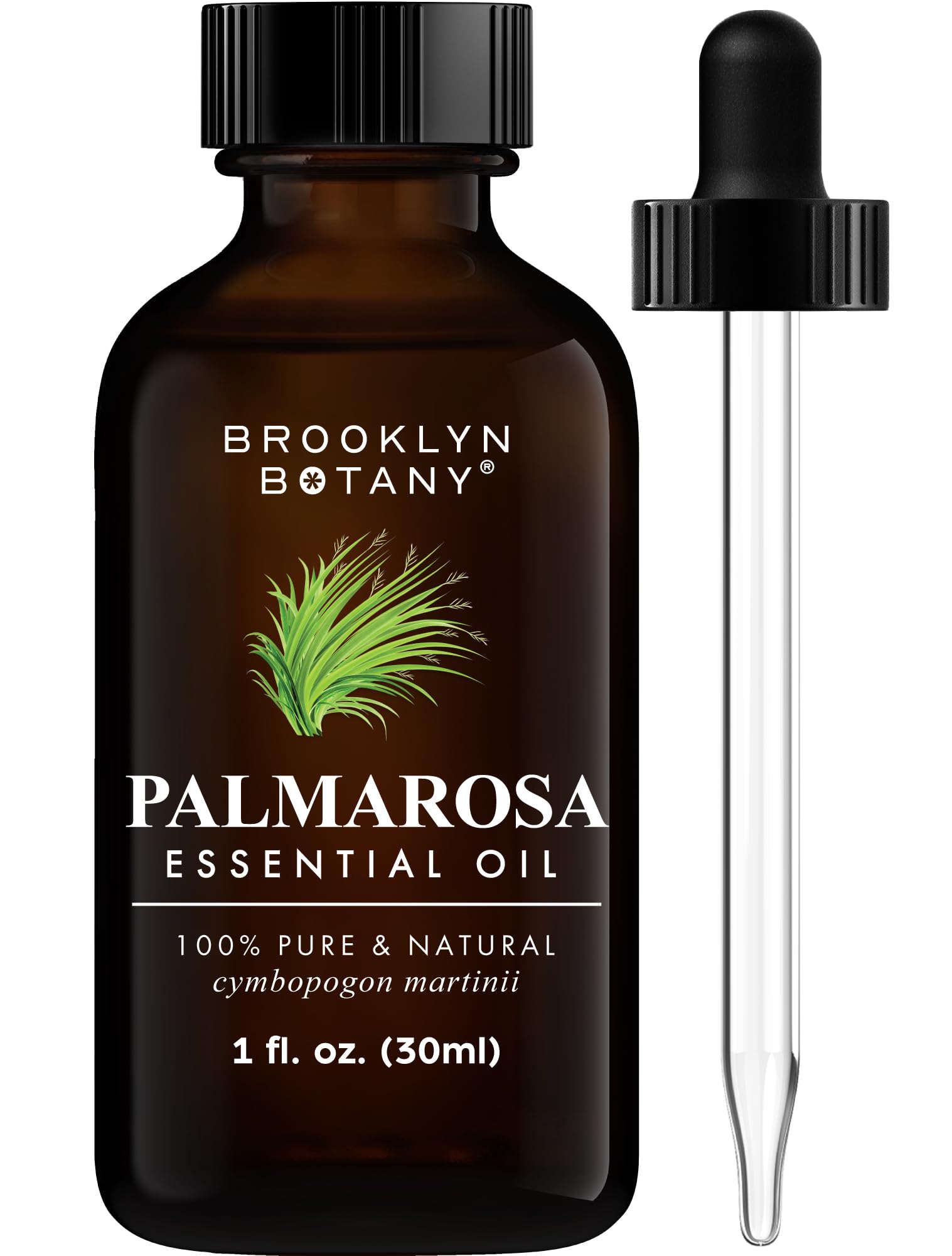 Brooklyn Botany Palmarosa oil bottle ready for aromatherapy and diffuser use.
