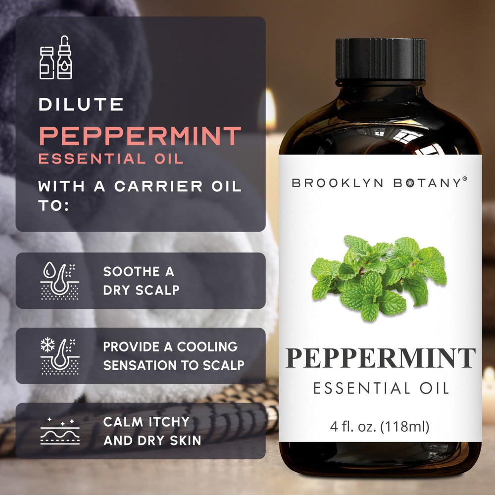 Brooklyn Botany Peppermint Oil blends well with Bergamot, Lemon, and Cedarwood aromas.