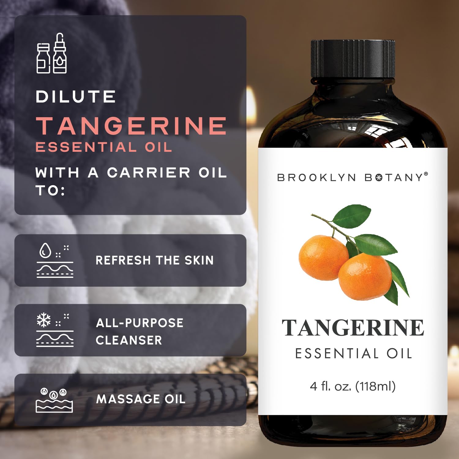Brooklyn Botany Tangerine oil close-up showing amber bottle and dropper