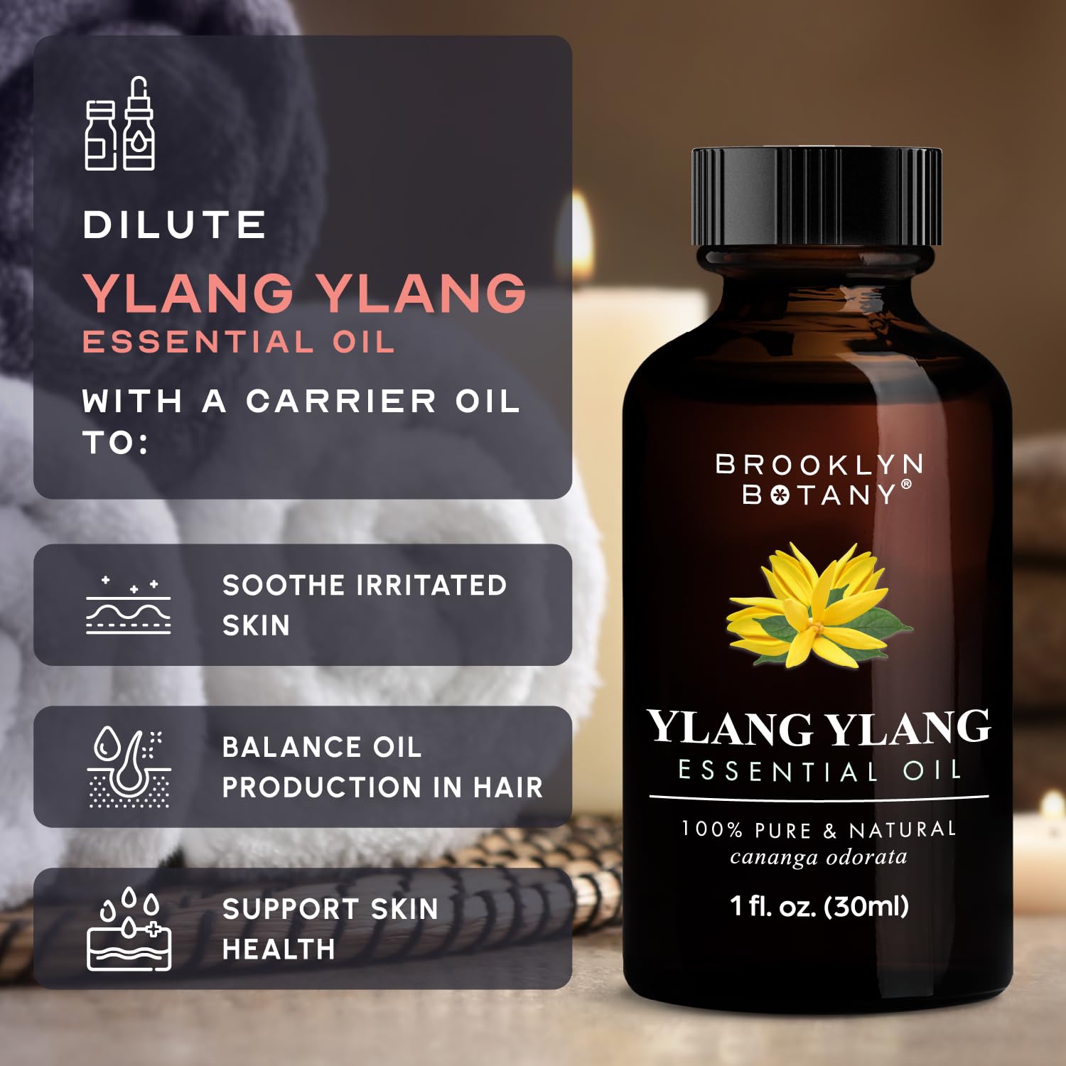 Precise-dispense feature emphasizes controlled application of Brooklyn Botany Ylang Ylang oil.