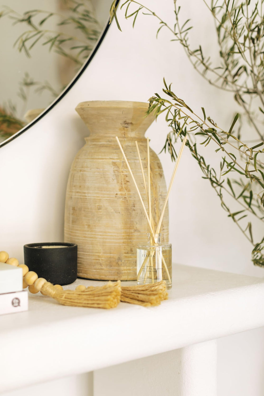 Bathroom or home office setup with the Santorini reed diffuser