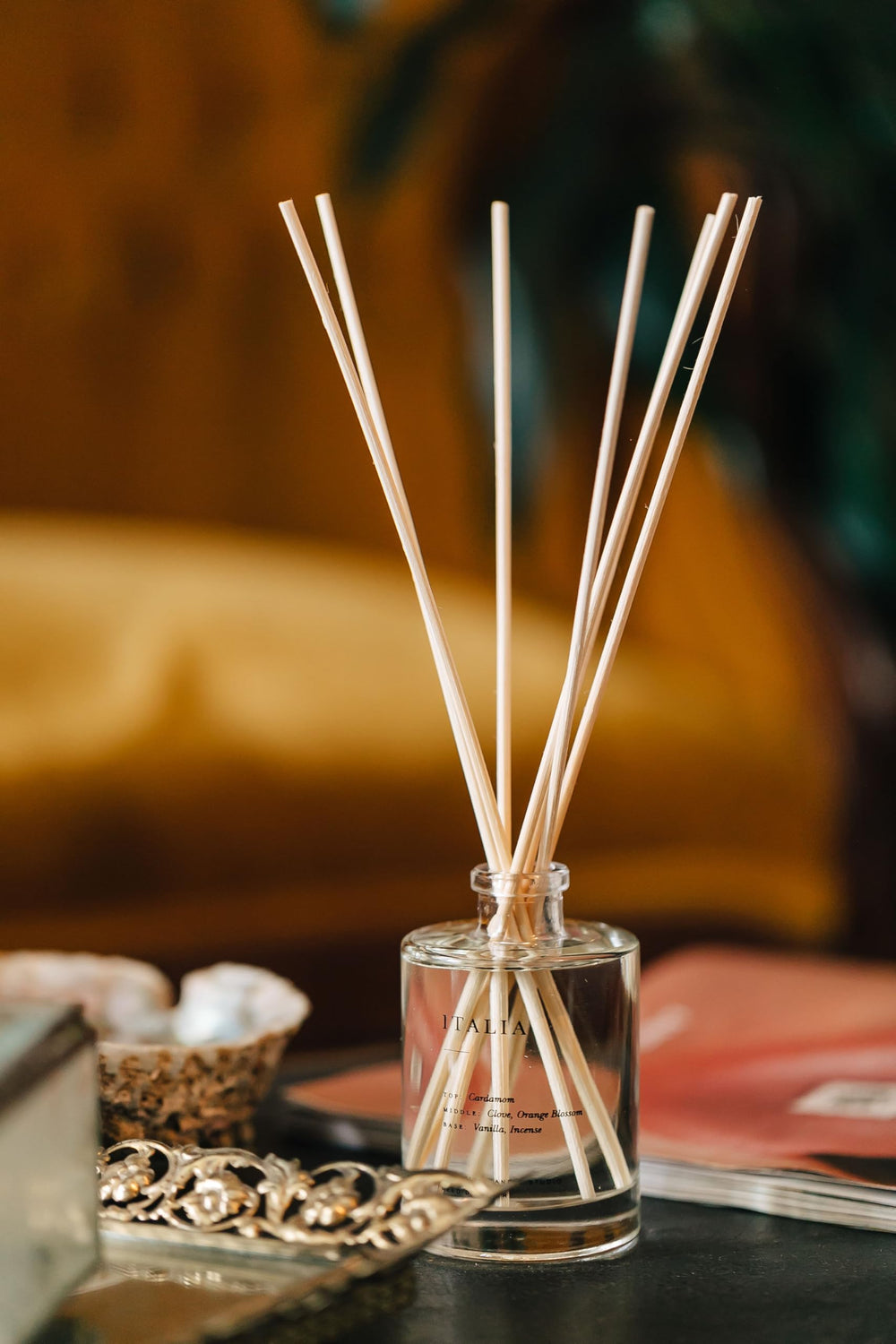 Santorini diffuser placed in a cozy living room setting