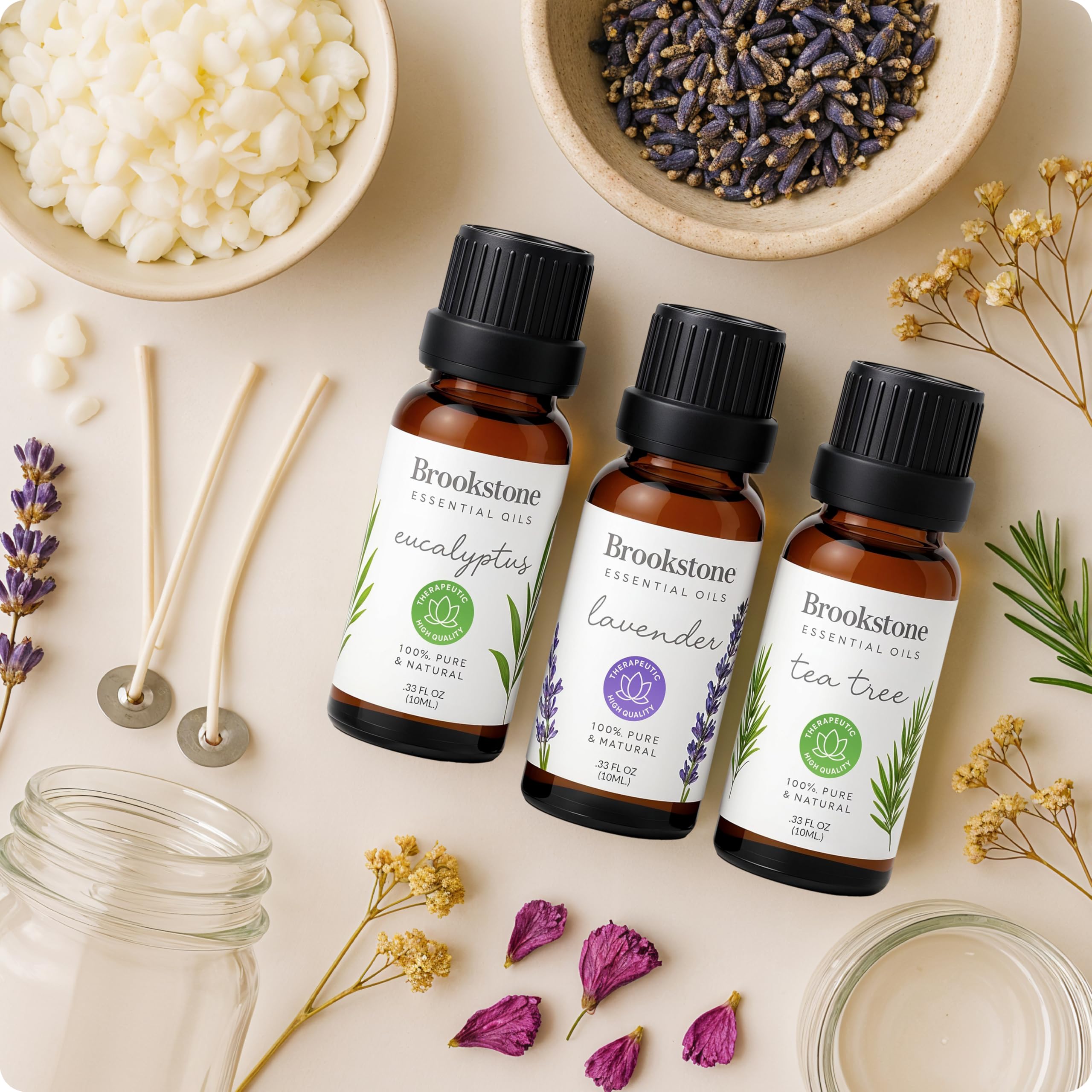 Brookstone gift-pack essential oils display elegant packaging for thoughtful gifts.