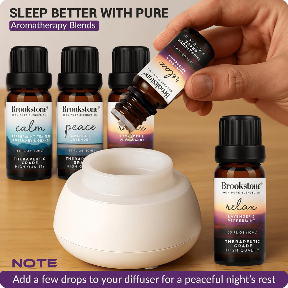 Brookstone Sleep diffuser scene with three blends ready to diffuse