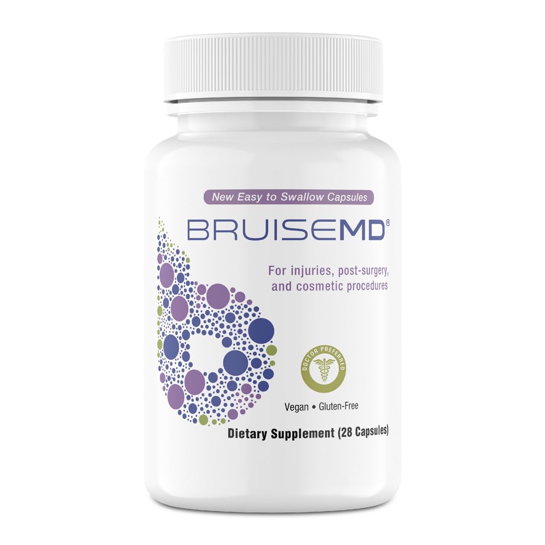 BruiseMD arnica 1000mg bottle pouring, suggesting bruise support.