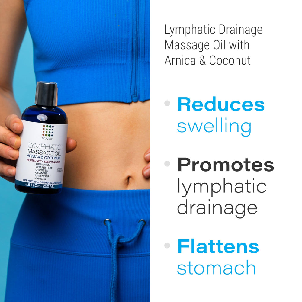 Bruizex Arnica coconut massage oil being applied for gentle lymphatic massage