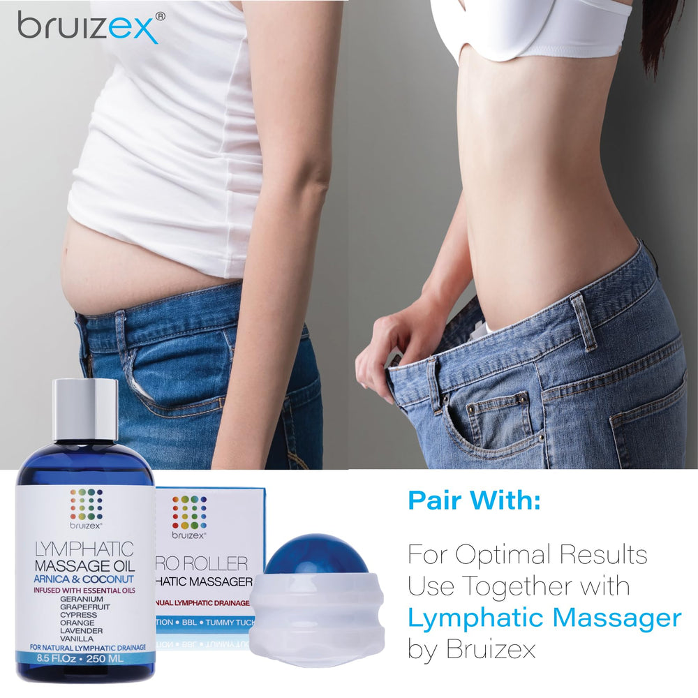 Bruizex oil bottle near a fibrotic area being massaged