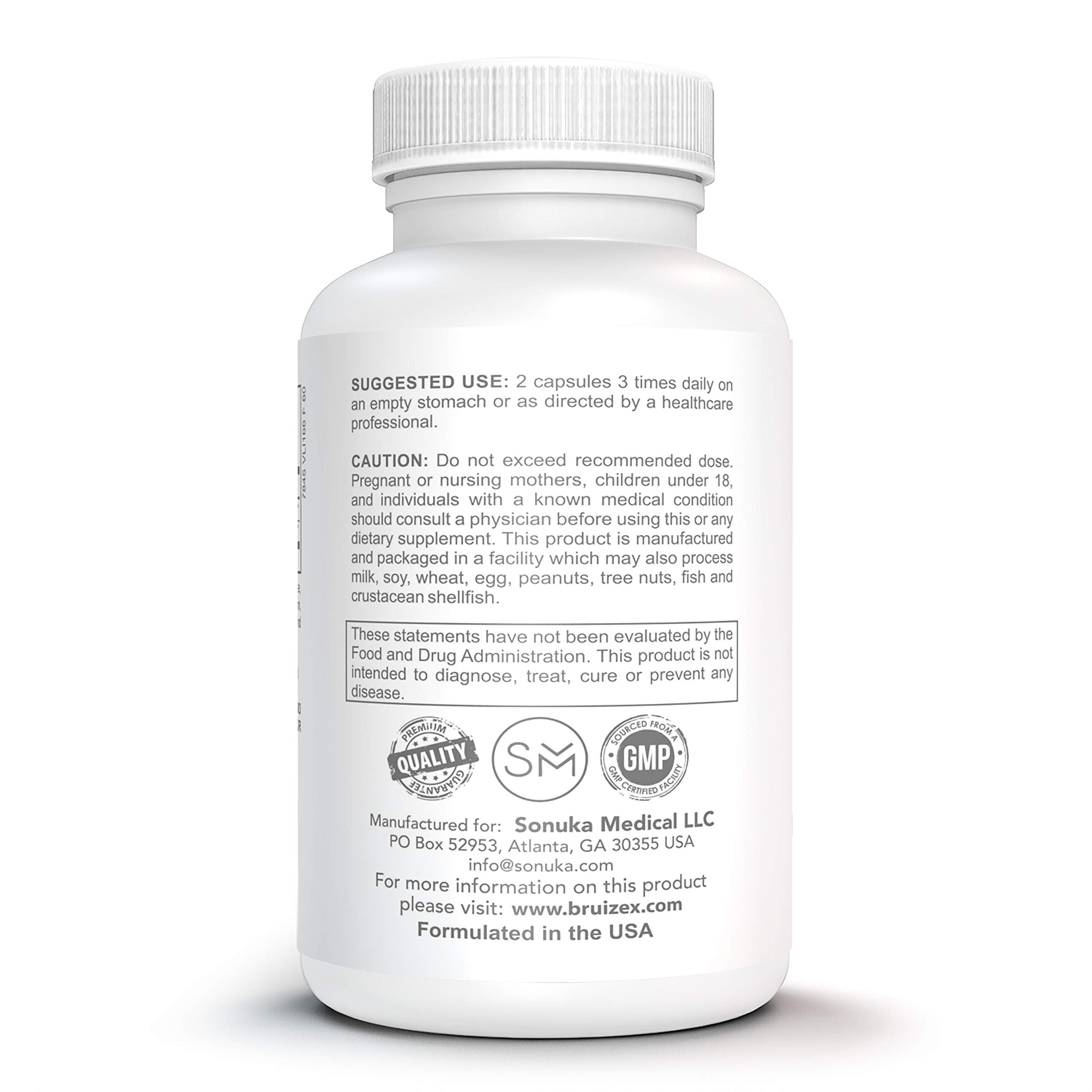 Bruizex label detail showing trypsin and chymotrypsin ingredients and benefits