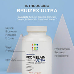 Bruizex Ultra label close-up showing bromelain and quercetin ingredients.