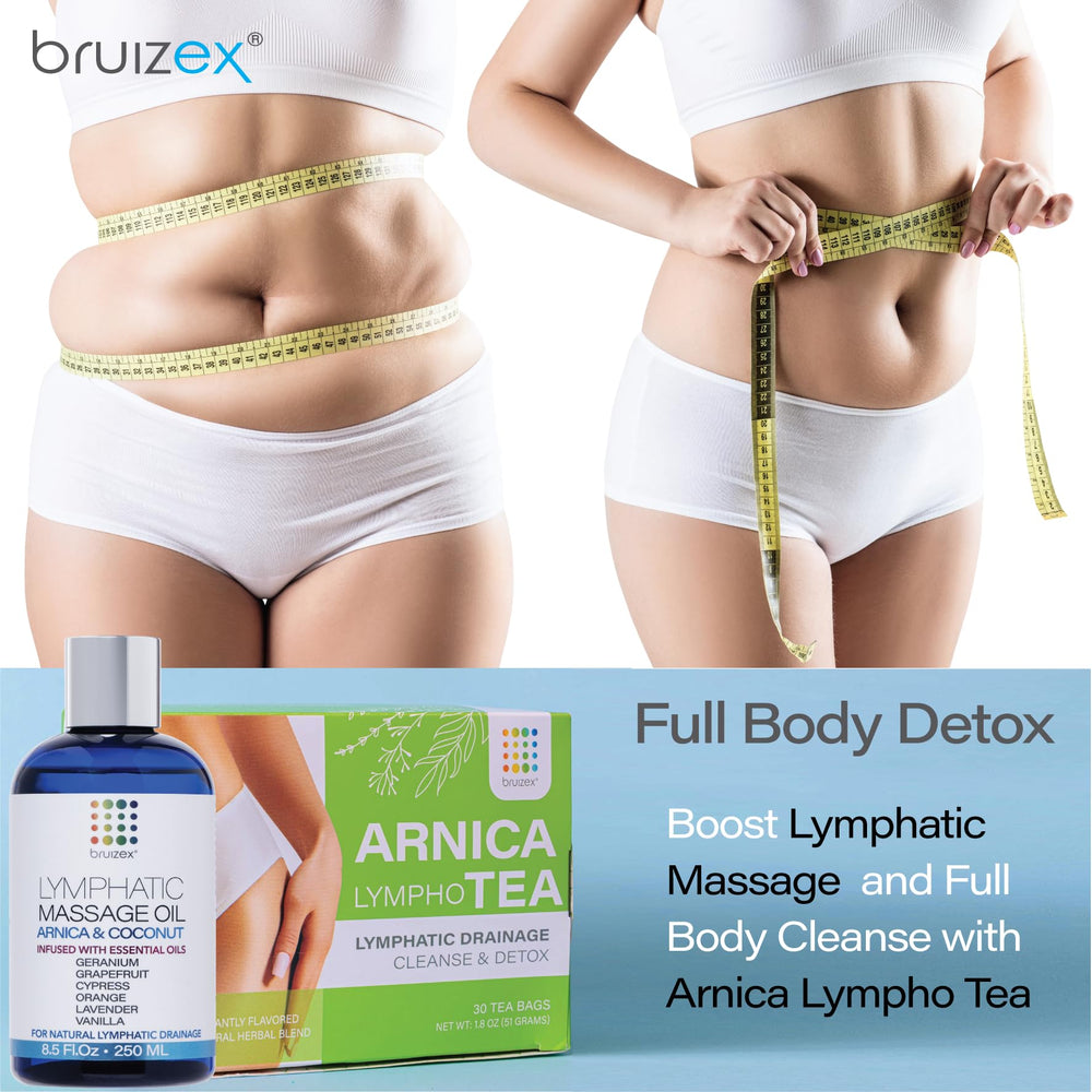 Bruizex lymphatic detox oil in spa setting demonstrating whole-body detox