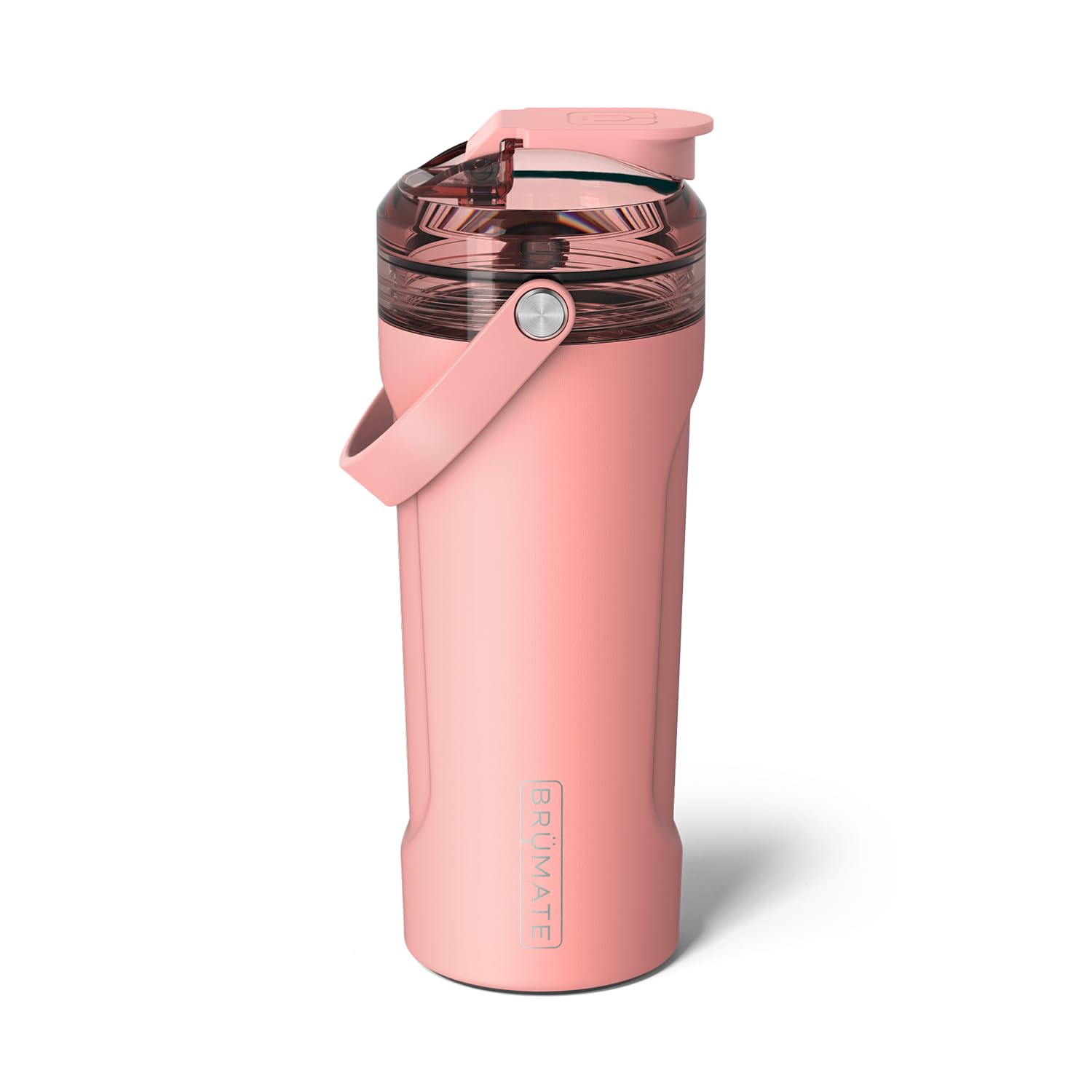 BrüMate MultiShaker 26oz side view in guava, durable stainless steel for workouts.