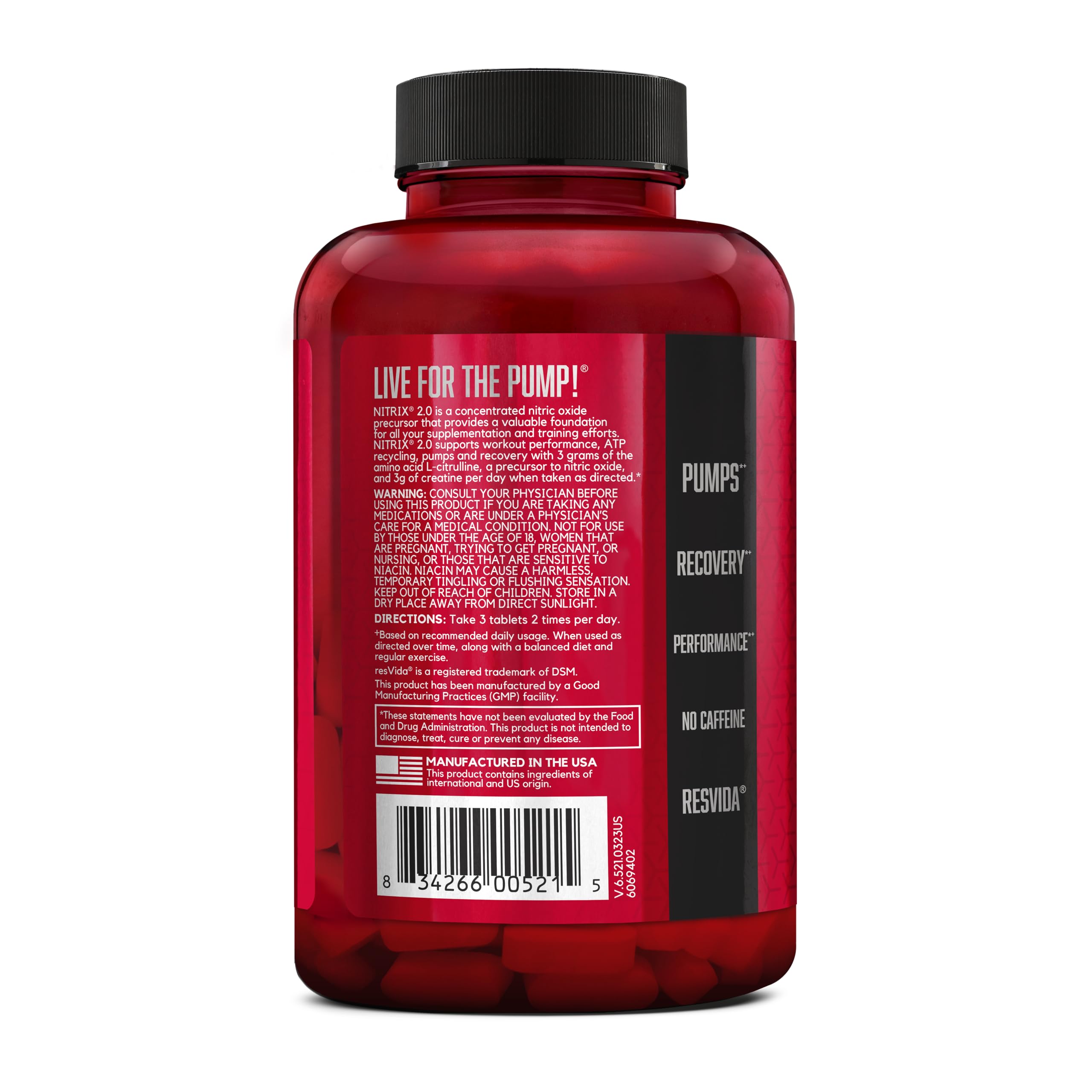 BSN Nitrix 2.0 ingredients close-up featuring citrulline and creatine.