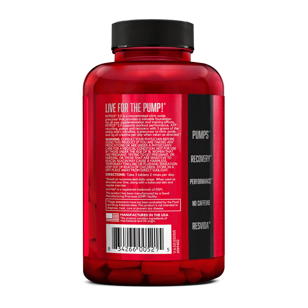 BSN Nitrix 2.0 ingredients close-up featuring citrulline and creatine.