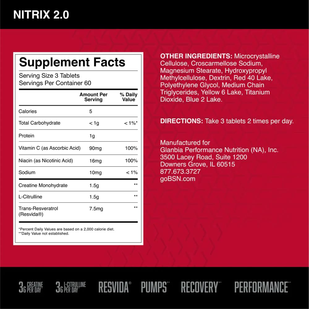 BSN Nitrix 2.0 bottle back reveals label and key benefits