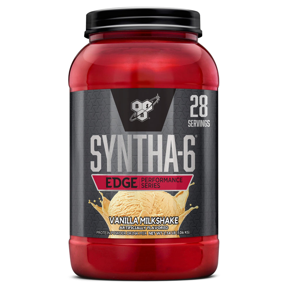 BSN SYNTHA-6 Edge vanilla powder tub boosts daily protein goals.