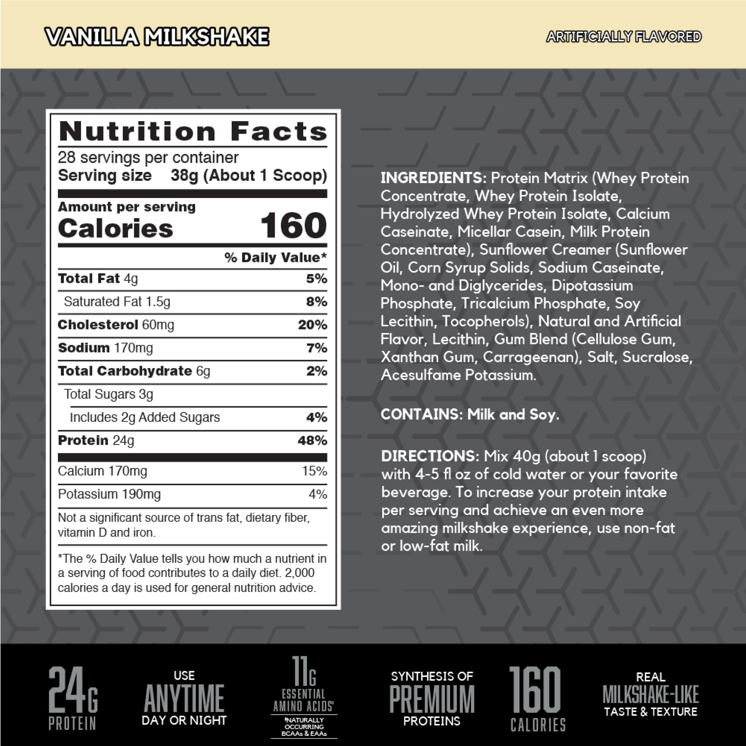 BSN SYNTHA-6 Edge vanilla protein blend close-up reveals a six-protein matrix.