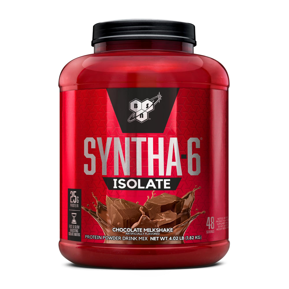 BSN SYNTHA-6 ISOLATE chocolate milkshake bottle, rich protein for daily recovery.