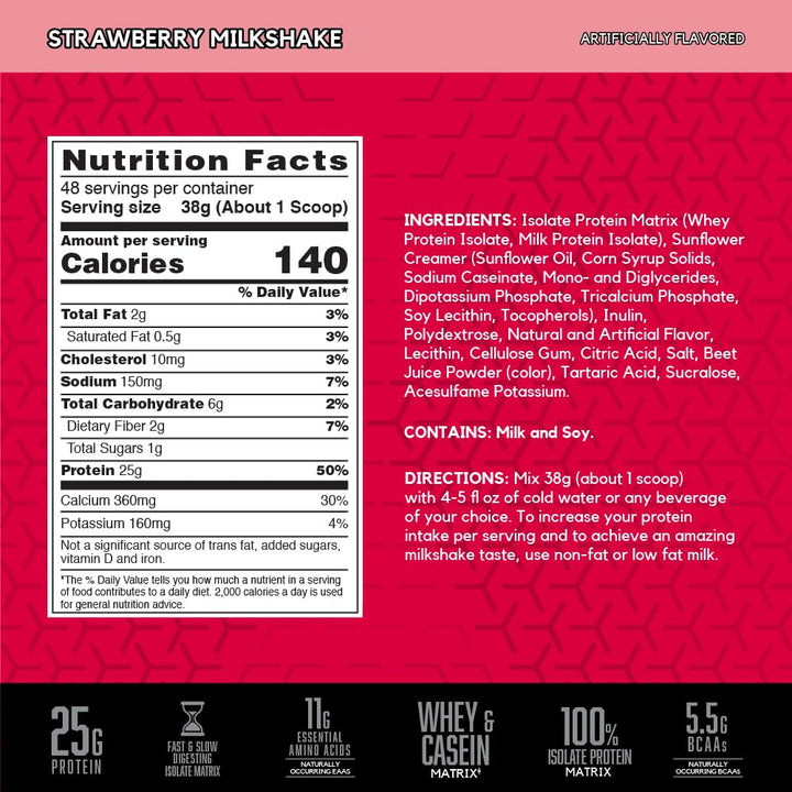 BSN SYNTHA-6 ISOLATE bottle side, creamy flavor for quick recovery after training.