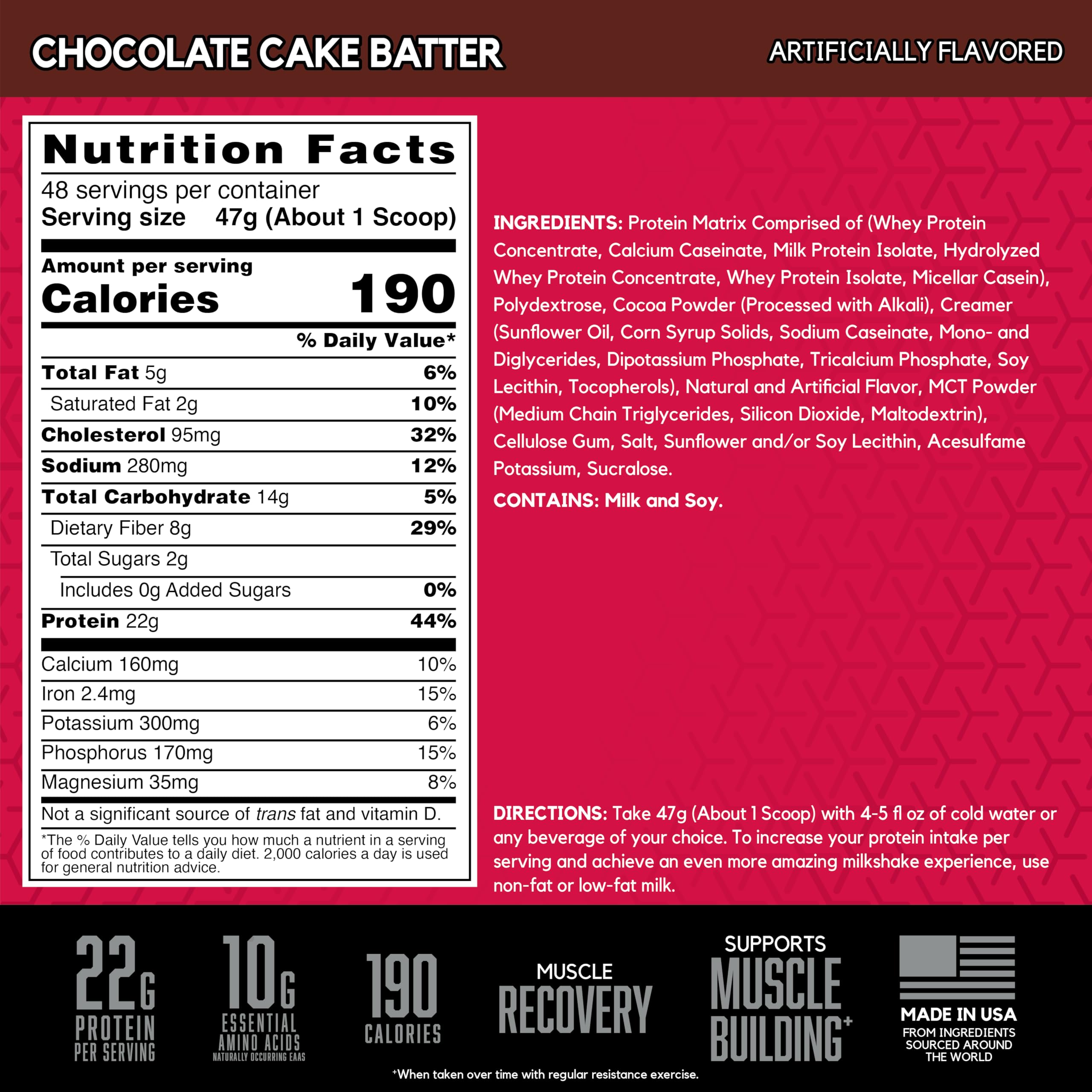Nutrition panel close-up highlights the multi-protein blend.
