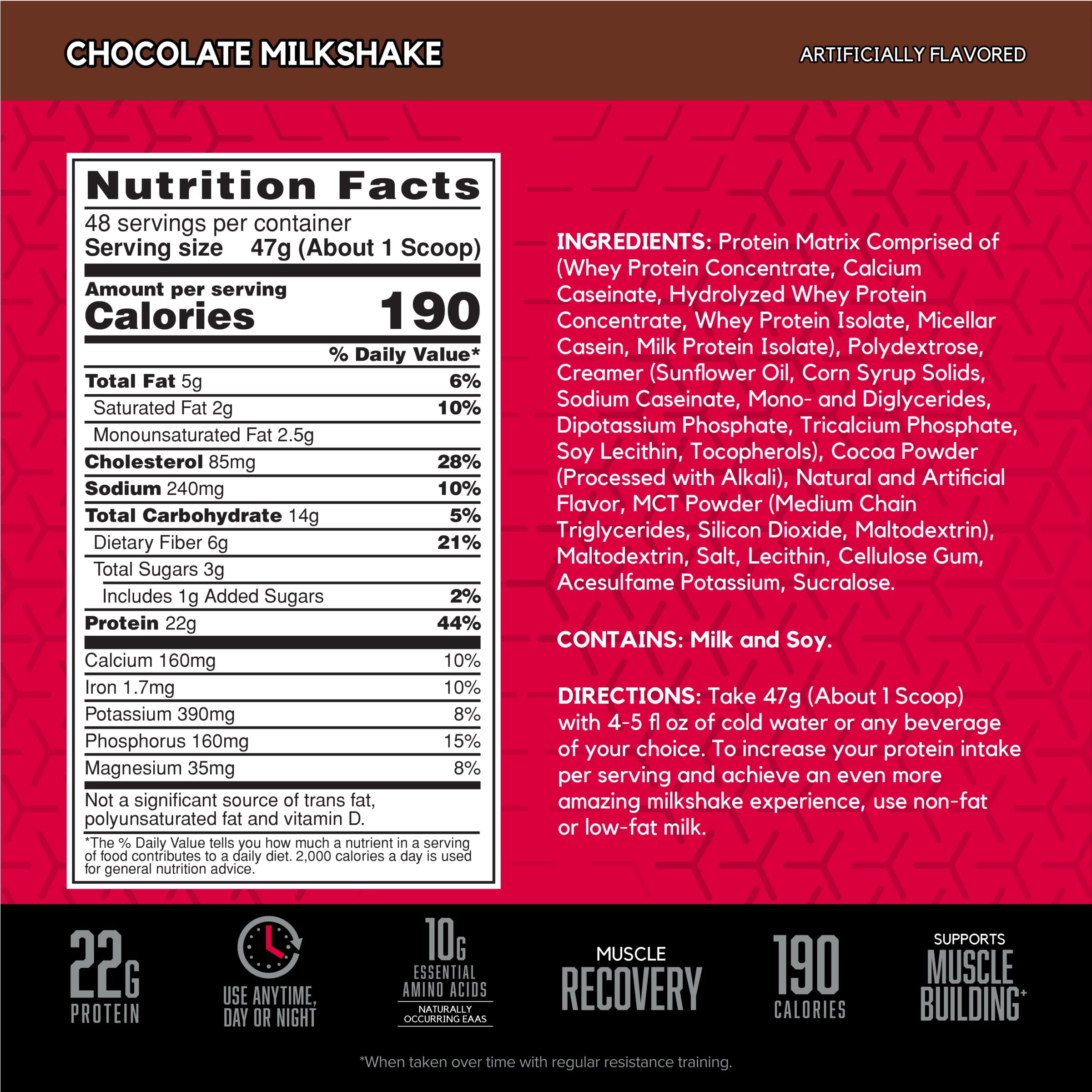BSN SYNTHA-6 tub nutrition panel shows 22g protein per serving and low sugar.