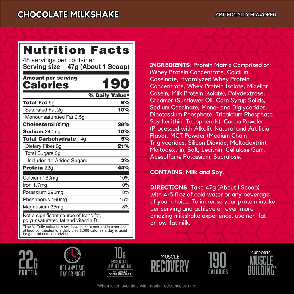 BSN SYNTHA-6 tub nutrition panel shows 22g protein per serving and low sugar.