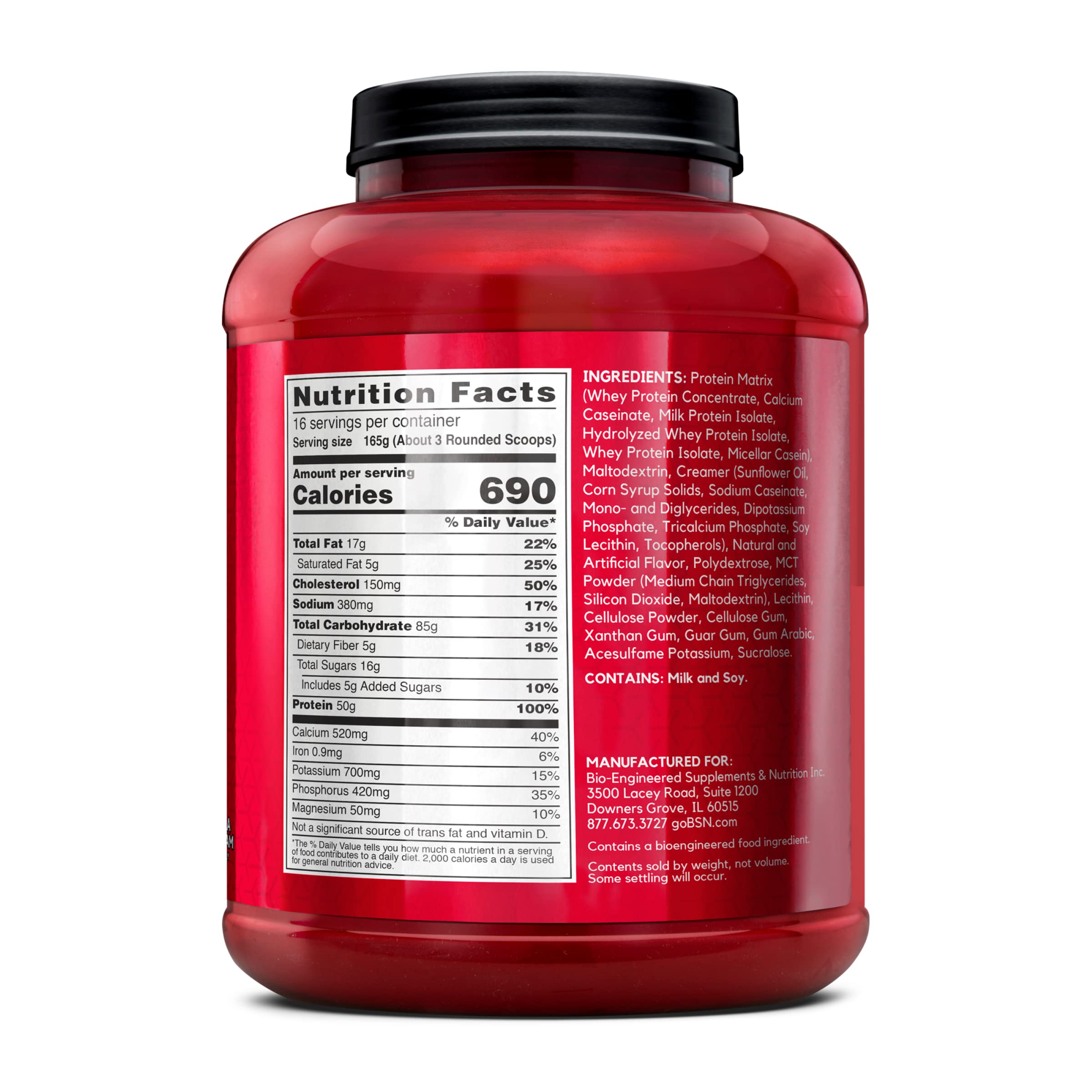 Creamy vanilla shake from BSN TRUE-MASS demonstrates flavor technology