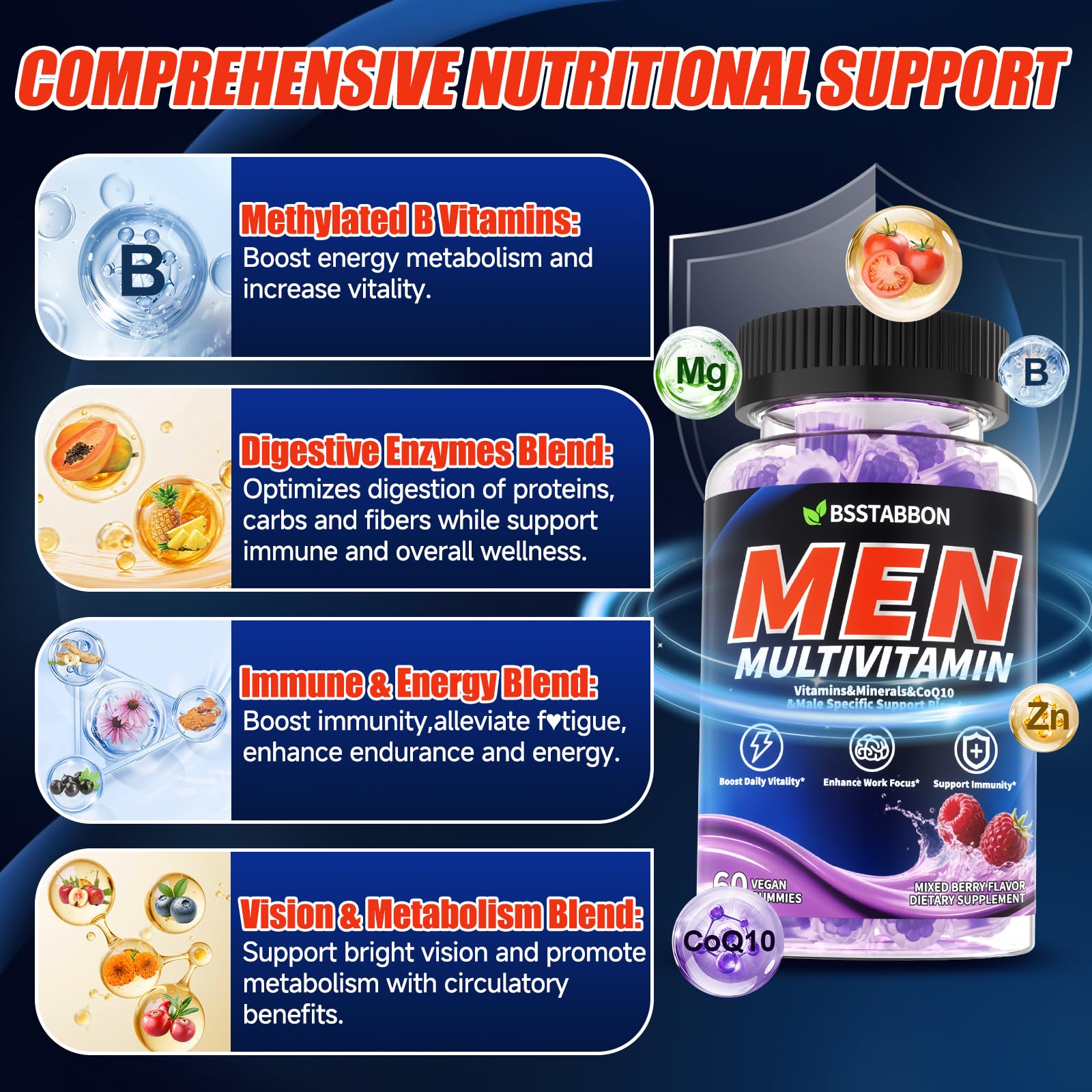 BSSTABBON digestive-support gummies ingredient view highlighting enhanced absorption.