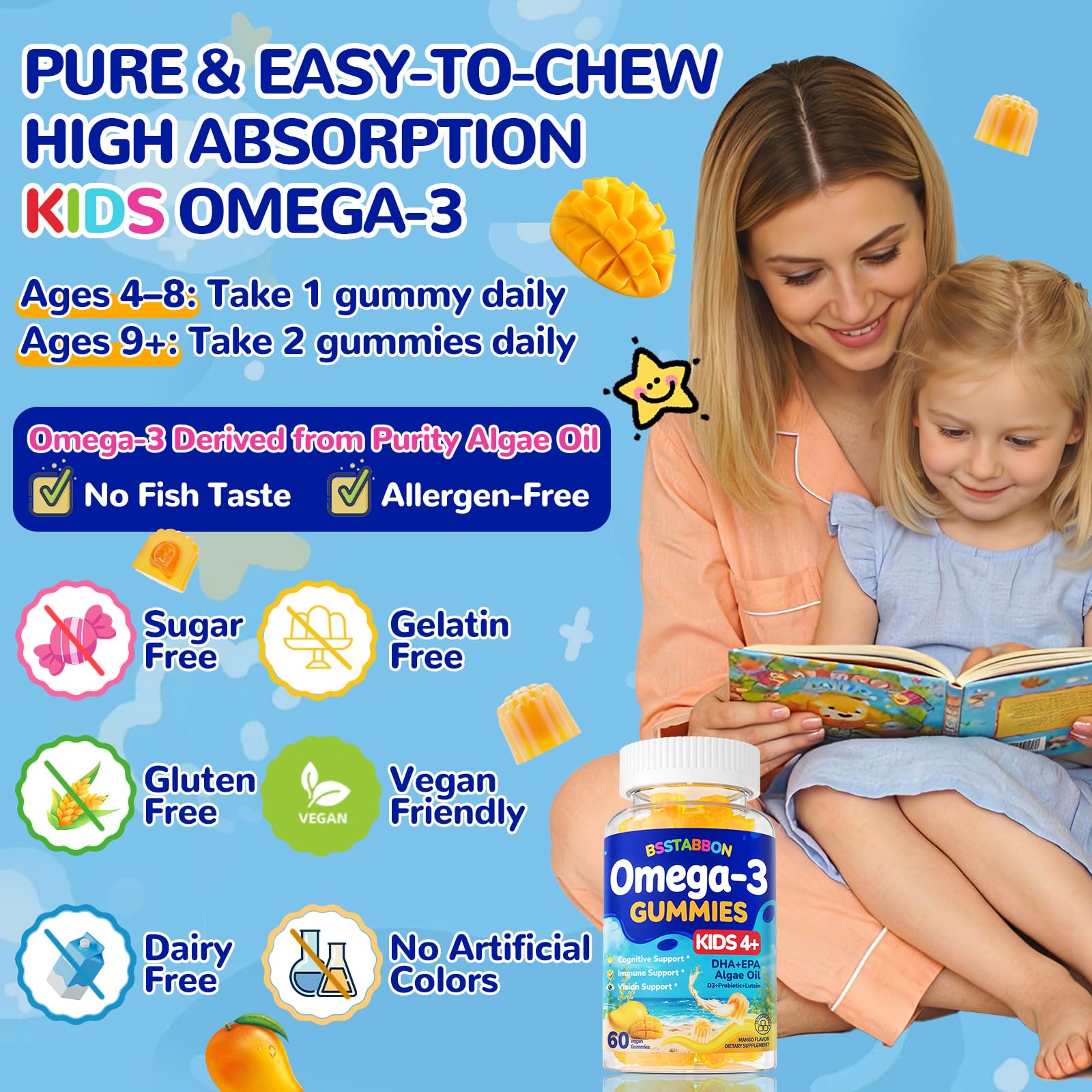 On the counter, BSSTABBON gummies promote easy mornings before school.