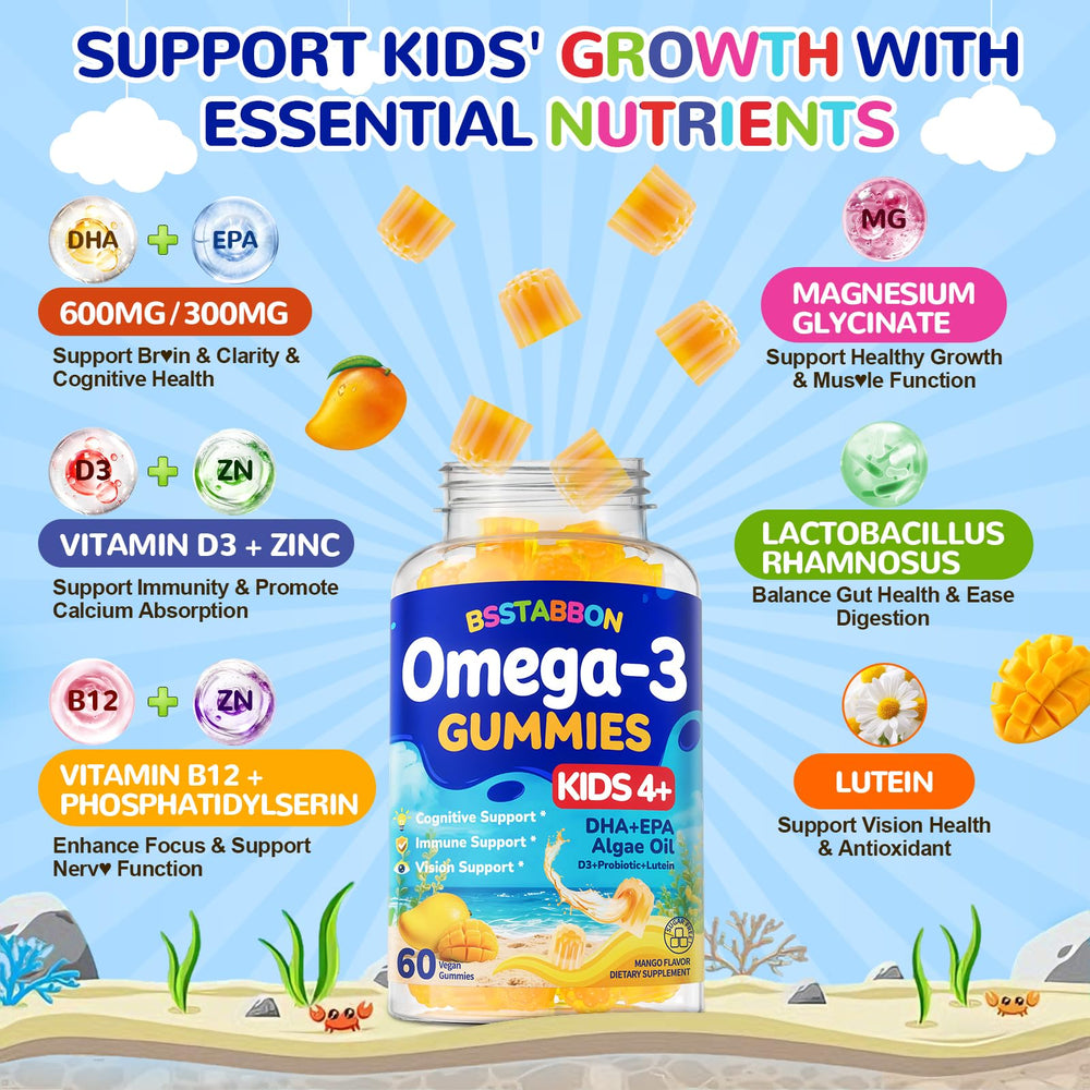 BSSTABBON Mango-flavored gummies offer kid-friendly taste with focus and immune support.