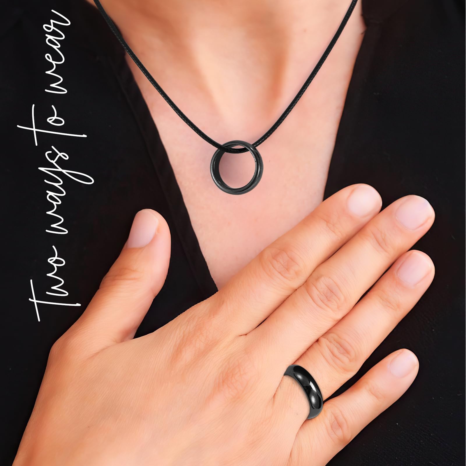 BTEYIVTA hematite ring worn on finger shows versatile style and grounding vibes.