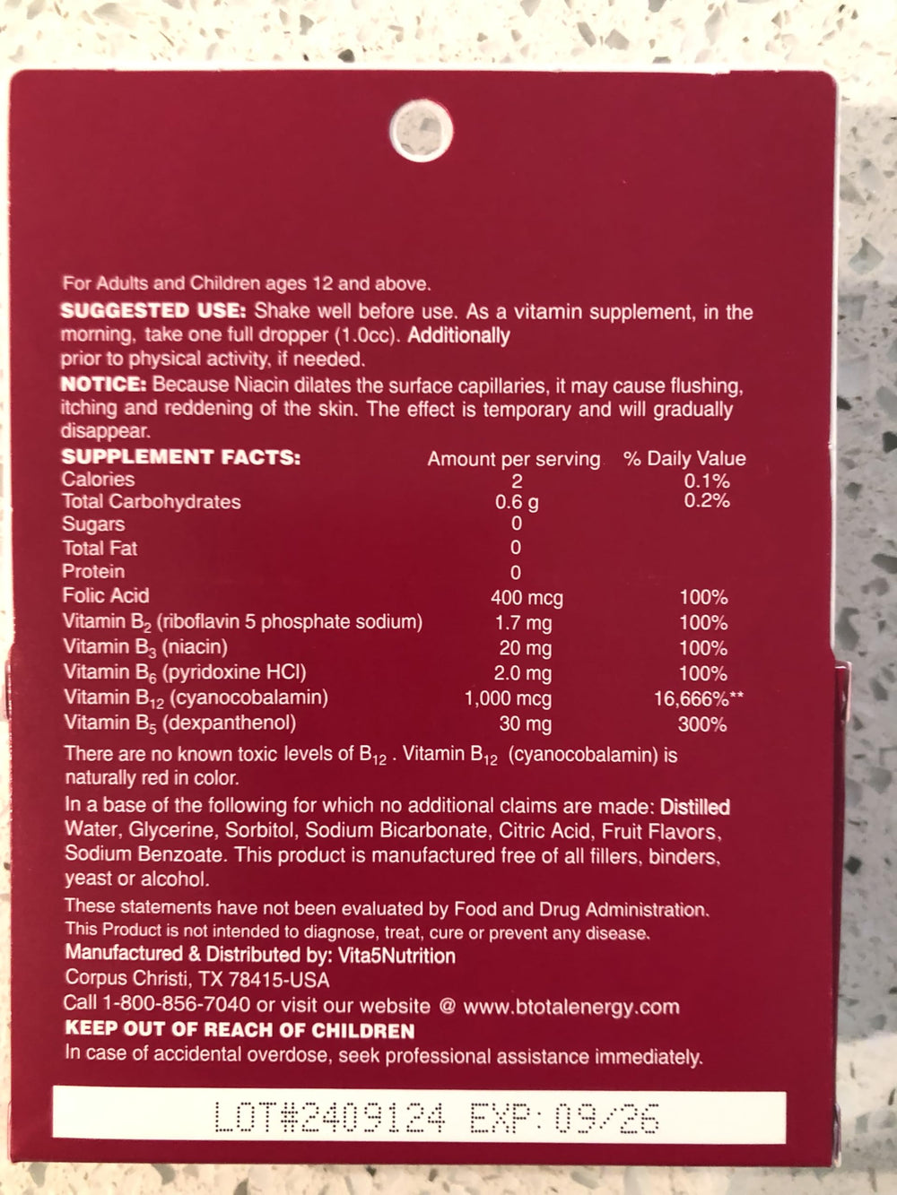 The B Total Solution packaging box highlights two 1 oz bottles.