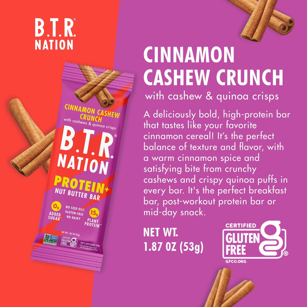 Close-up of crispy quinoa and cashews in a B.T.R. Nation bar