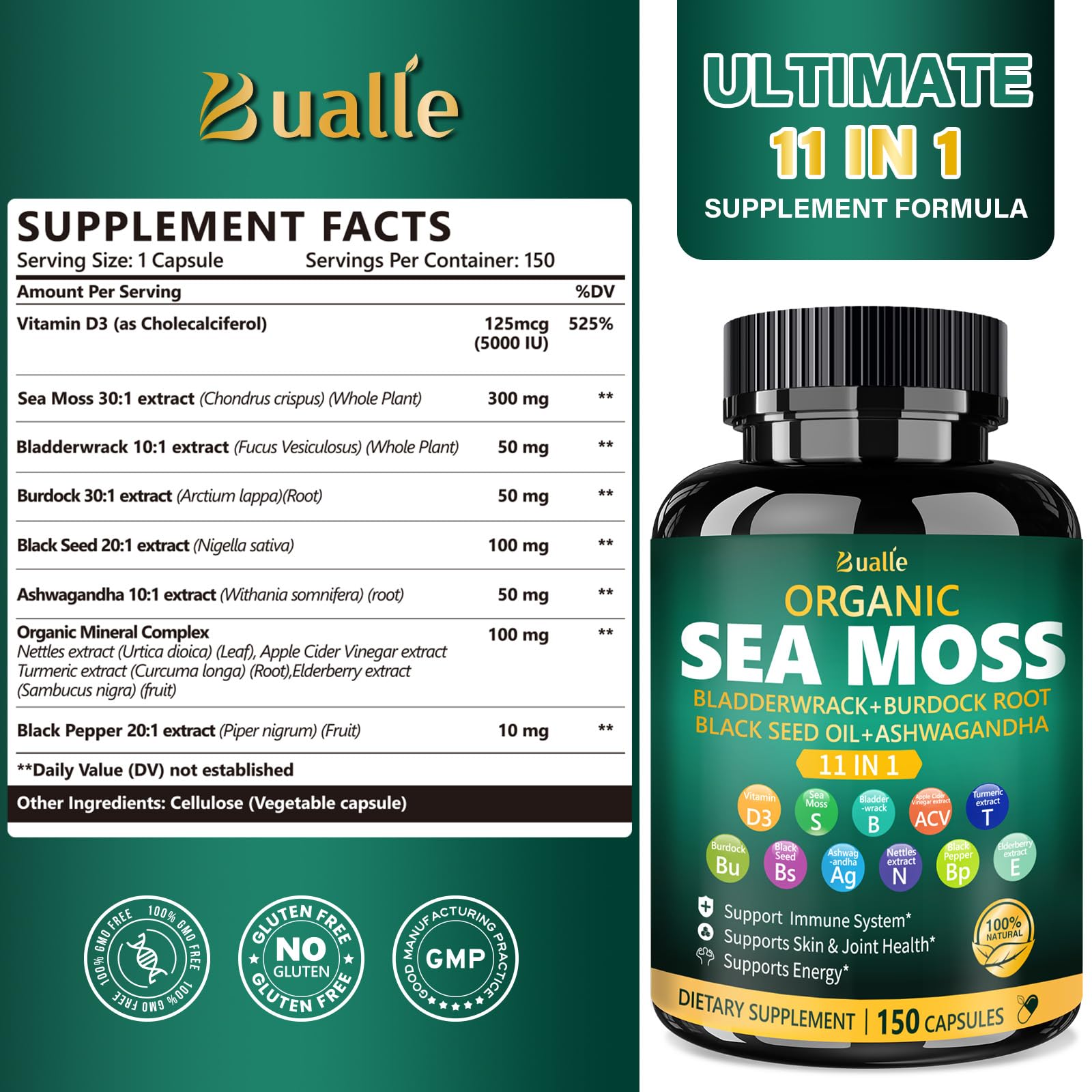 Bualle Black Seed Oil Capsules closeup highlighting concentrated nutrients