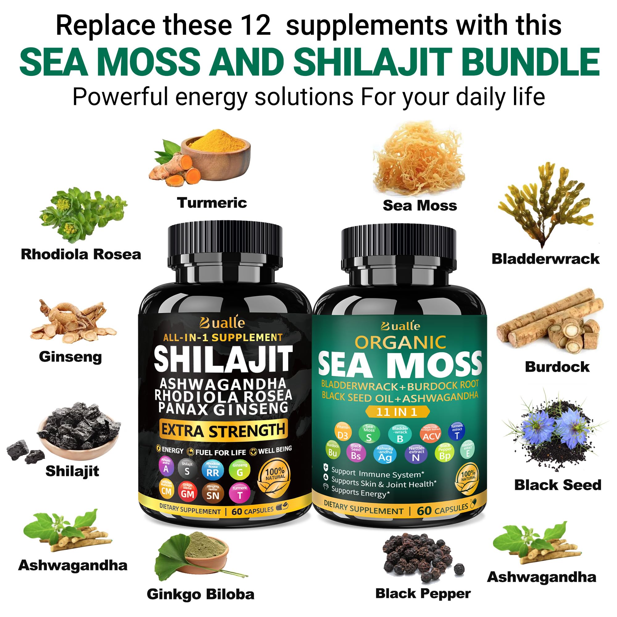 Bualle Sea Moss label closeup highlighting natural ingredients for vitality