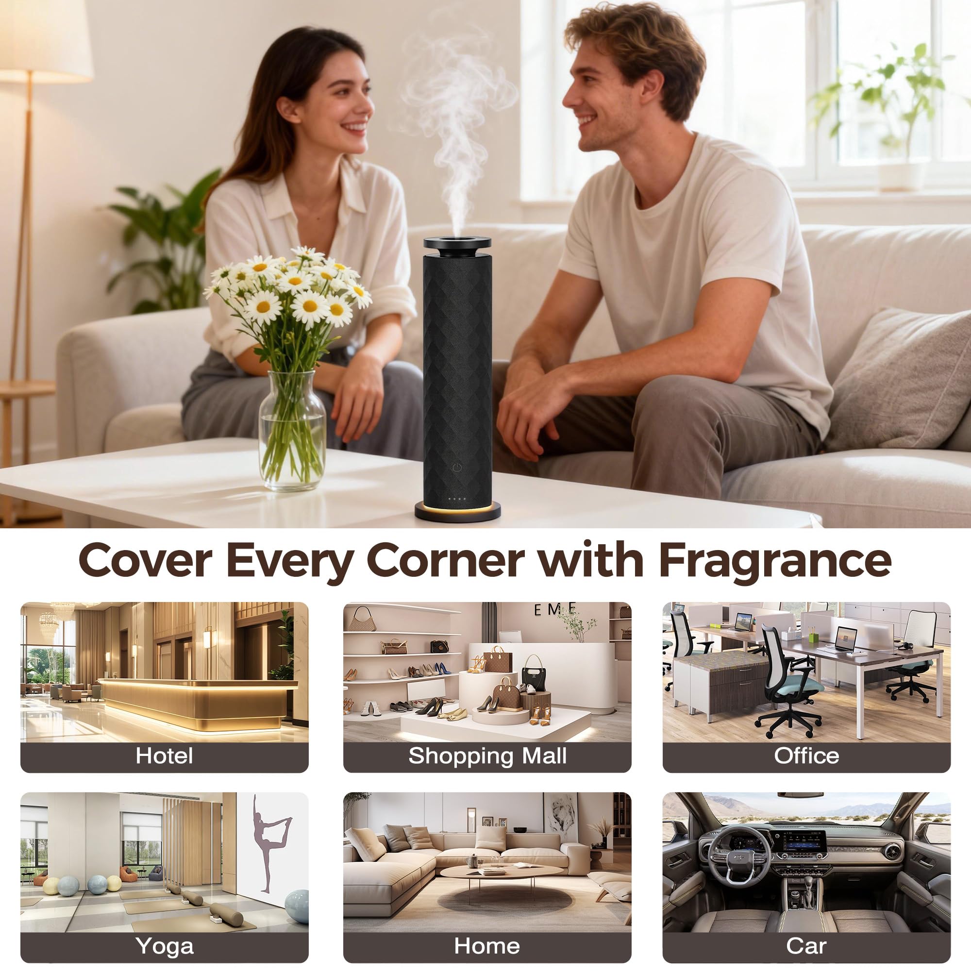 BUBLOC Black finish diffuser suits living rooms, offices, and hotel lobbies.