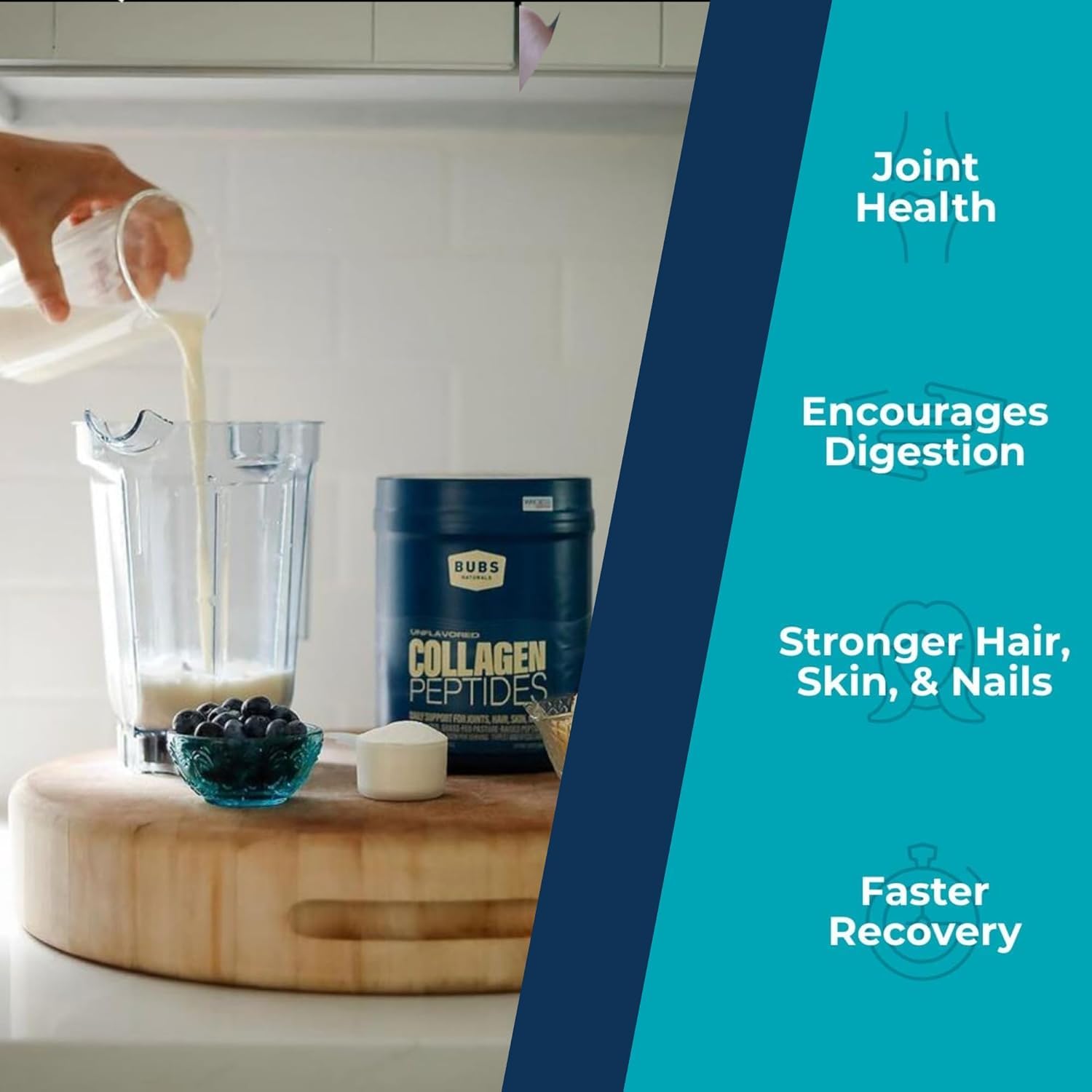 Scoop of BUBS Naturals collagen powder for easy portioning in meals.