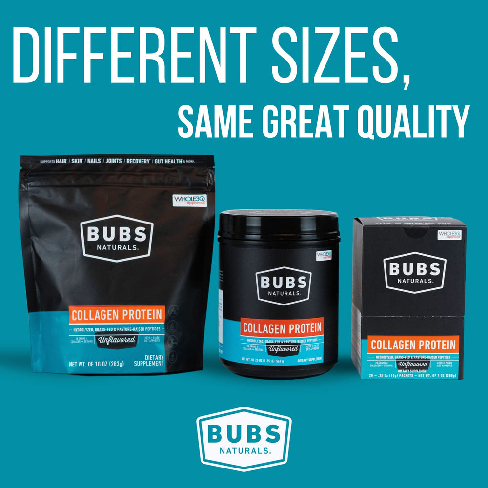 BUBS Naturals packaging emphasizes grass-fed origin and charitable donation