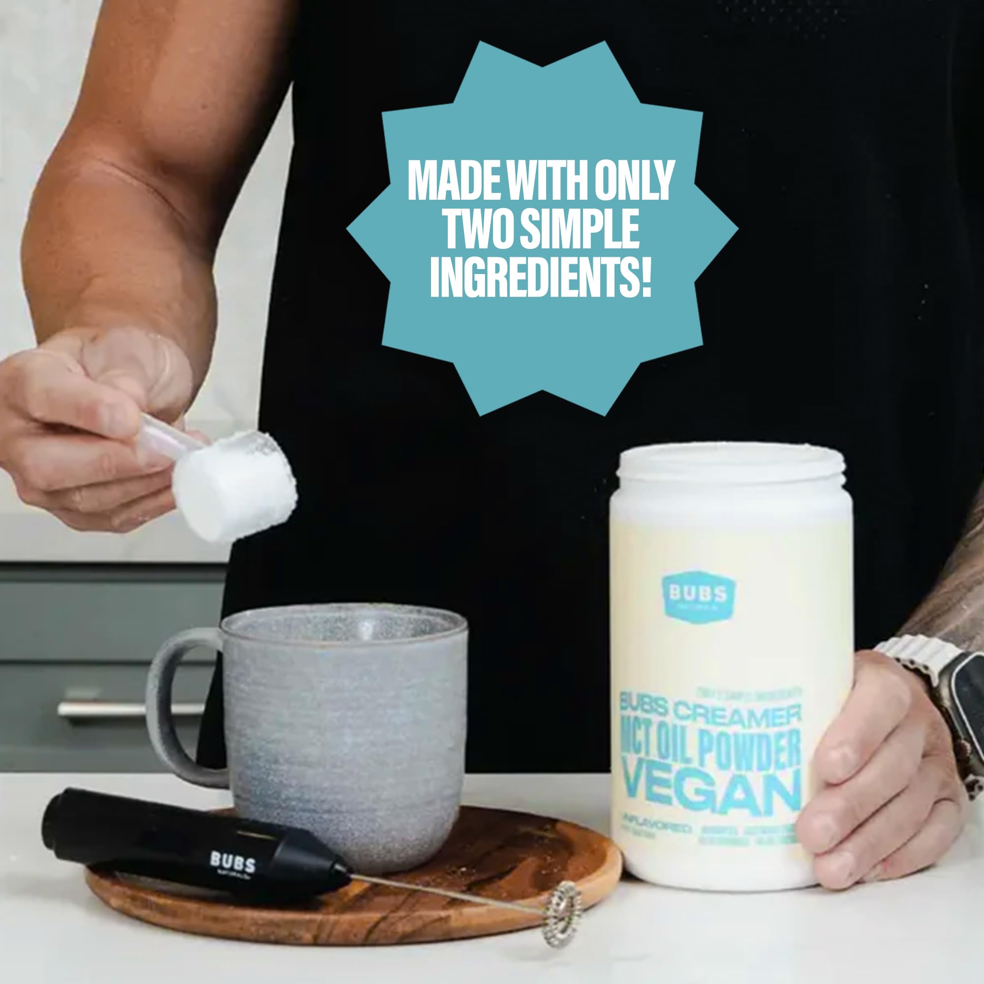 Dairy-free creaminess blends into hot beverages with MCT powder.