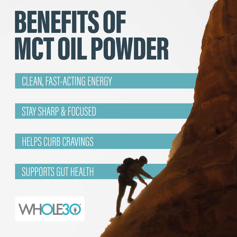 Scoop of BUBS Naturals MCT Oil Powder ready for smoothies.