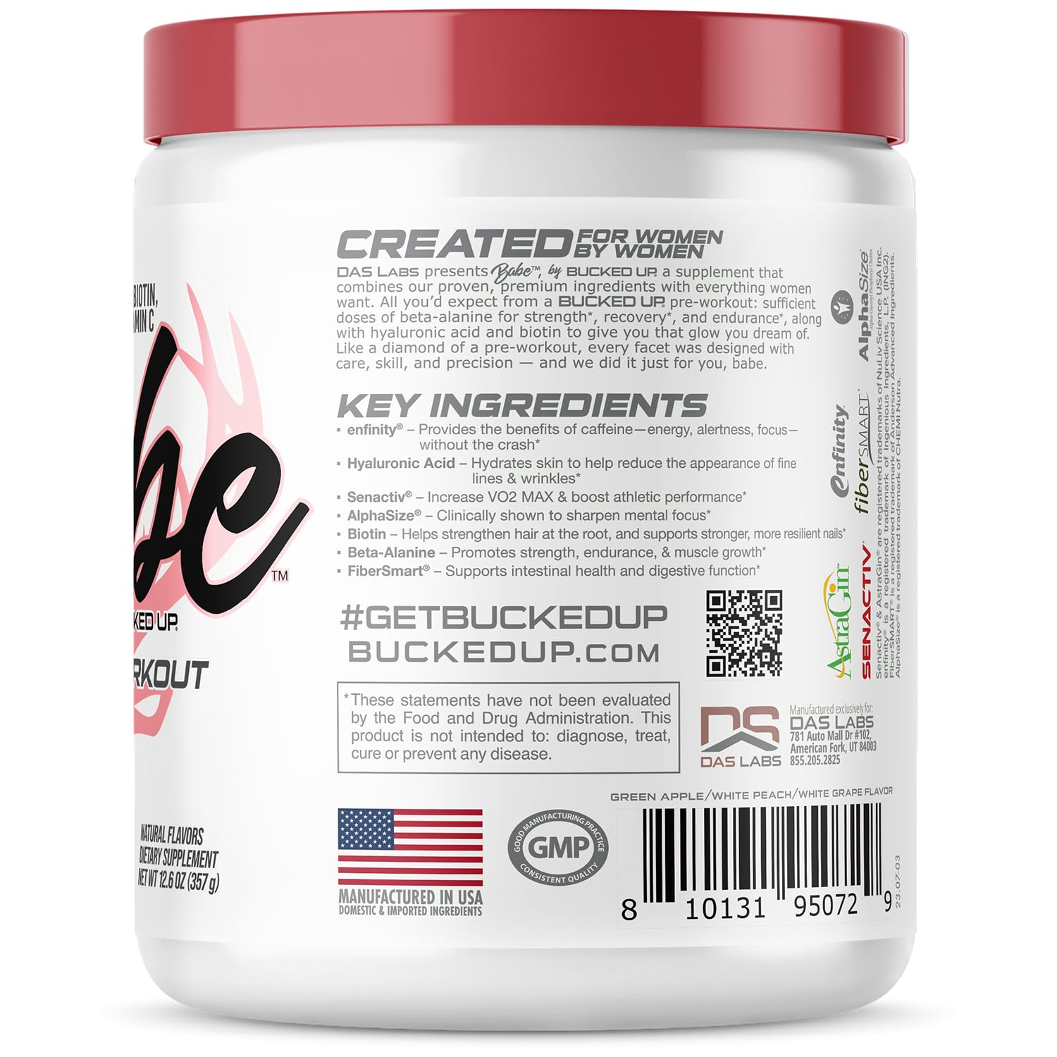 Bucked Up Babe Pre-Workout bottle featuring enfinity energy for clean focus