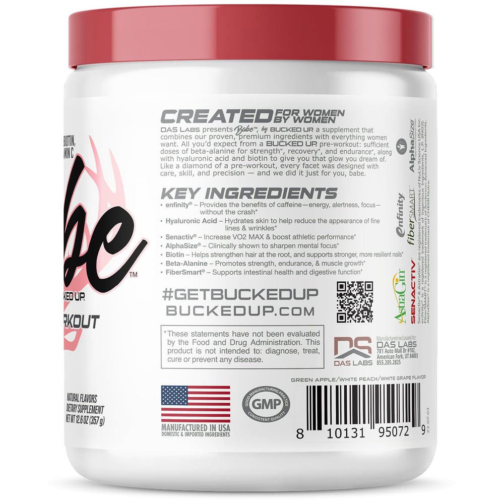 Bucked Up Babe Pre-Workout bottle featuring enfinity energy for clean focus