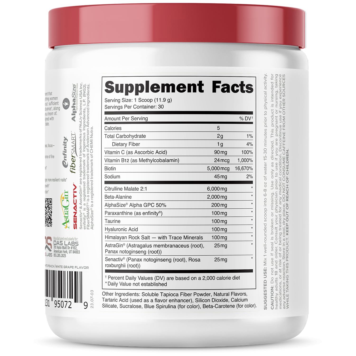 Bucked Up Babe Pre-Workout display showing citrulline and beta-alanine for endurance support