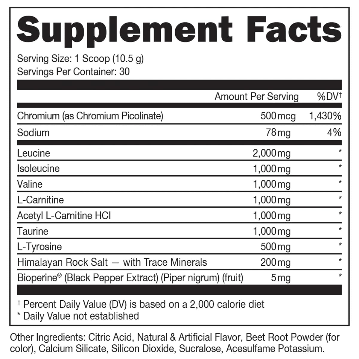 Bucked Up BCAA RACKED powder scoop for accurate dosing during workouts.