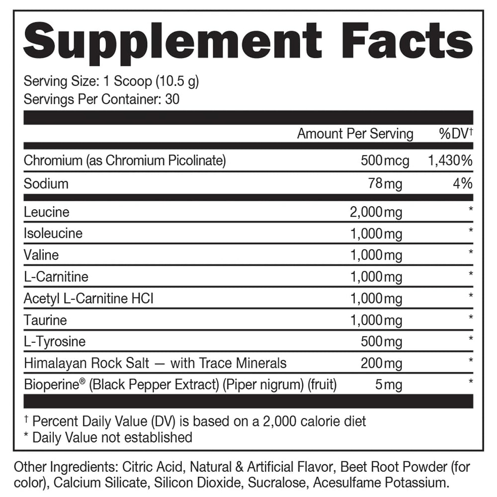 Bucked Up BCAA RACKED powder scoop for accurate dosing during workouts.